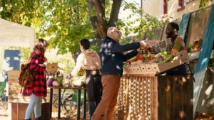 People at an outdoor food market